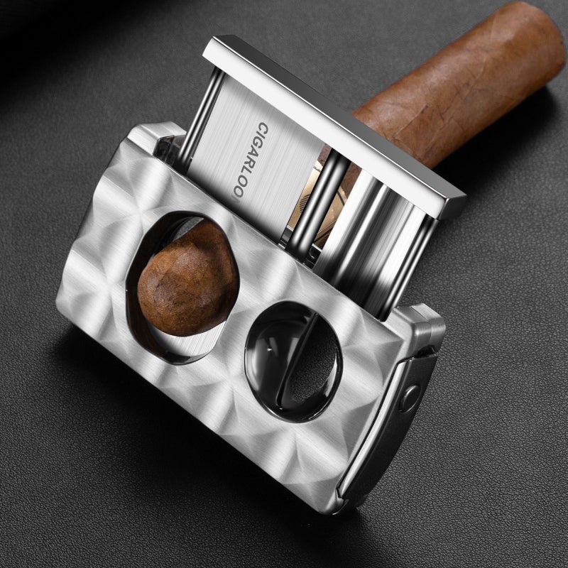 Stainless Steel 4 In 1 Portable V Shape Cigar Cutter Set Frosted Khaki Sharp Scissors Flat Blade Sharpener Artistic Gift Box For Cigar Lovers - Image 5