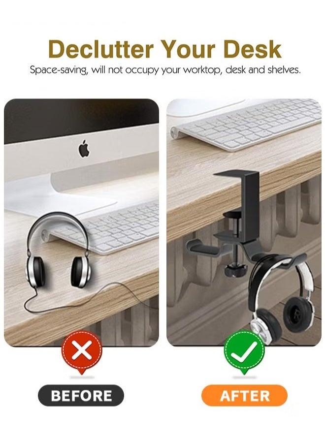 EETU Dual Rotatable Headphone Stand Hanger, UNUNS Aluminum Under Desk Clamp Headset Holder, 360° Rotating Earphone Mount with Adjustable Clamp for All Headphones, PC Gaming Headphone, Black - Image 2