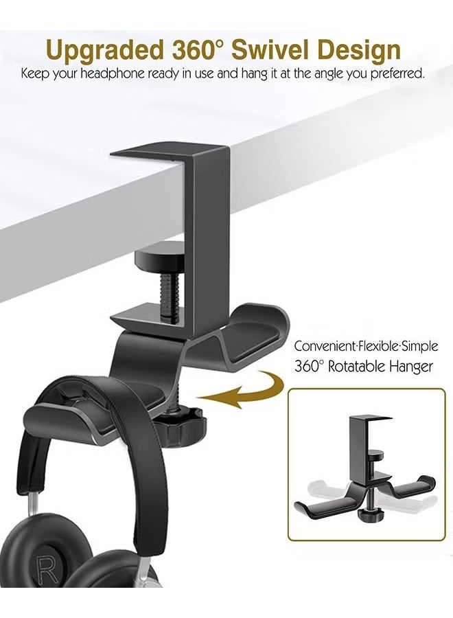 EETU Dual Rotatable Headphone Stand Hanger, UNUNS Aluminum Under Desk Clamp Headset Holder, 360° Rotating Earphone Mount with Adjustable Clamp for All Headphones, PC Gaming Headphone, Black - Image 3