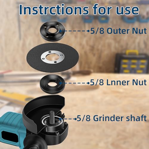 IALTMEI 7PCS IALTMEI Angle Grinder Nut ＆ Angle Grinder Wrench Set， Premium 5/8-11 Flange Metal Lock Nut, Compatible with Dewalt, Milwaukee, Makita1, Metabo, Bosch, Ryobi, Black Decker 4.5" 5" Grinder Parts - Image 3