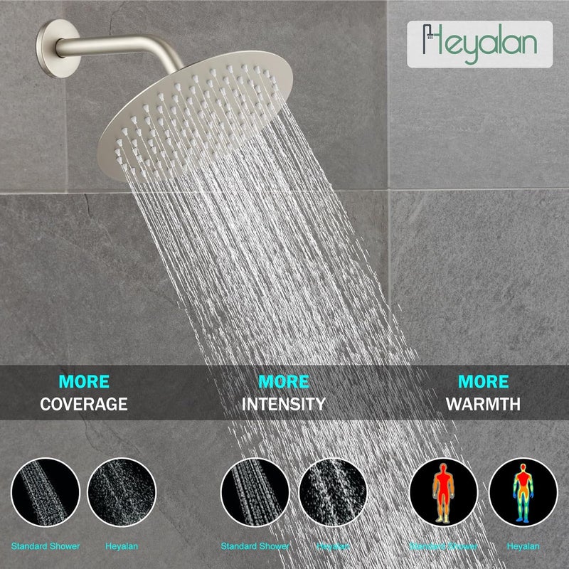 Heyalan Shower Faucet Set with Valve Kit,8 Inch Bathroom Rainfall Shower Head and Handle Set System Trim Kit,Female Thread Valve Single Function,Brushed Nickel - Image 3