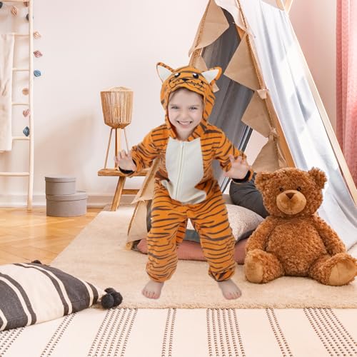 Sincere Party Tiger Onesie Novelty Tiger Jumpuit with EMB Face Costume for Kids M(6-8) - Image 3
