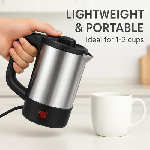 Royalkart® Sinboss 650 W Travel Electric Kettle, 0.5L, Stainless Steel Body | 2 Cups | Quick Boil | Mini Water Kettle For Making Black Tea & Black Coffee, Cool Touch Handle - Image 2