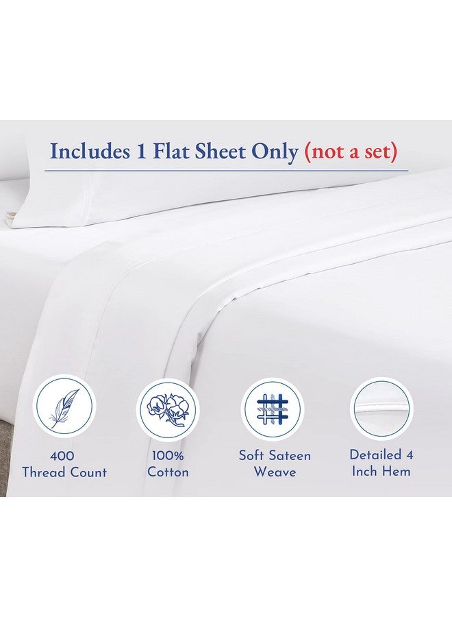 California Design Den California Design Den Queen Size Flat Bed Sheet Only - Soft 400 Thread Count 100% Cotton Sheet Sateen, Breathable, Durable and Cooling Bed Sheets - Bright White - Image 4