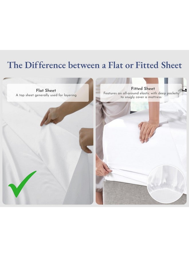 California Design Den California Design Den Queen Size Flat Bed Sheet Only - Soft 400 Thread Count 100% Cotton Sheet Sateen, Breathable, Durable and Cooling Bed Sheets - Bright White - Image 2