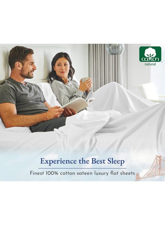 California Design Den California Design Den Queen Size Flat Bed Sheet Only - Soft 400 Thread Count 100% Cotton Sheet Sateen, Breathable, Durable and Cooling Bed Sheets - Bright White - Image 3