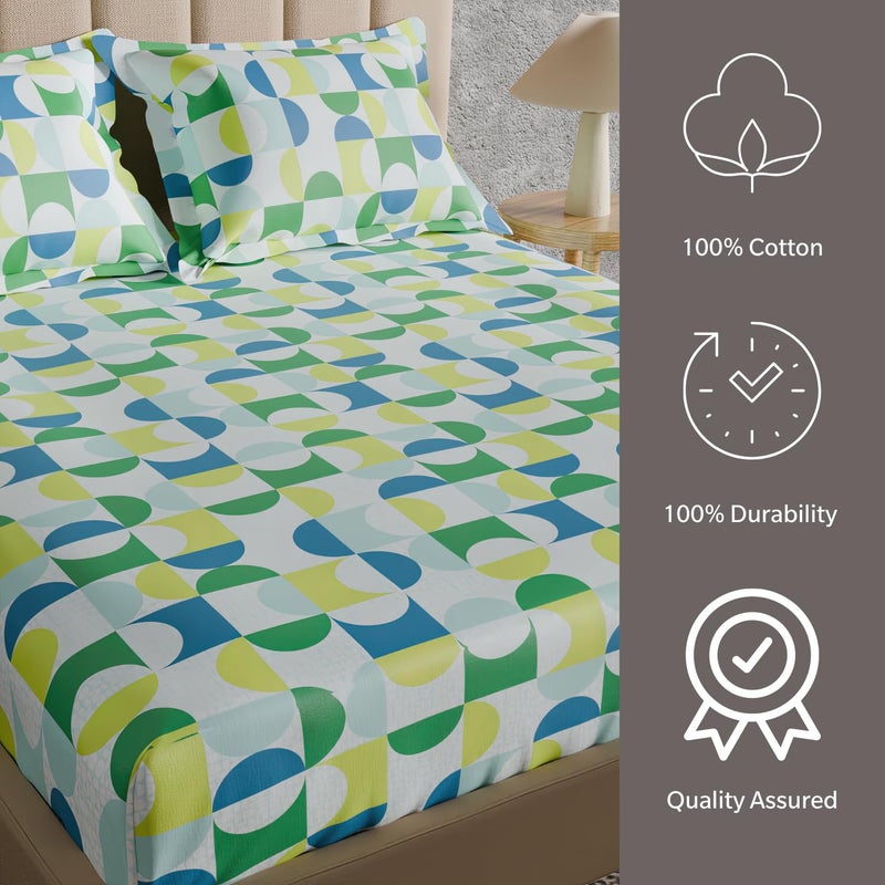Himêya Himeya 100 Cotton 180 TC Bedsheet Double Size Bedsheet Double Bed Size with 2 Pillow Covers Carnival Island Blue - Image 2