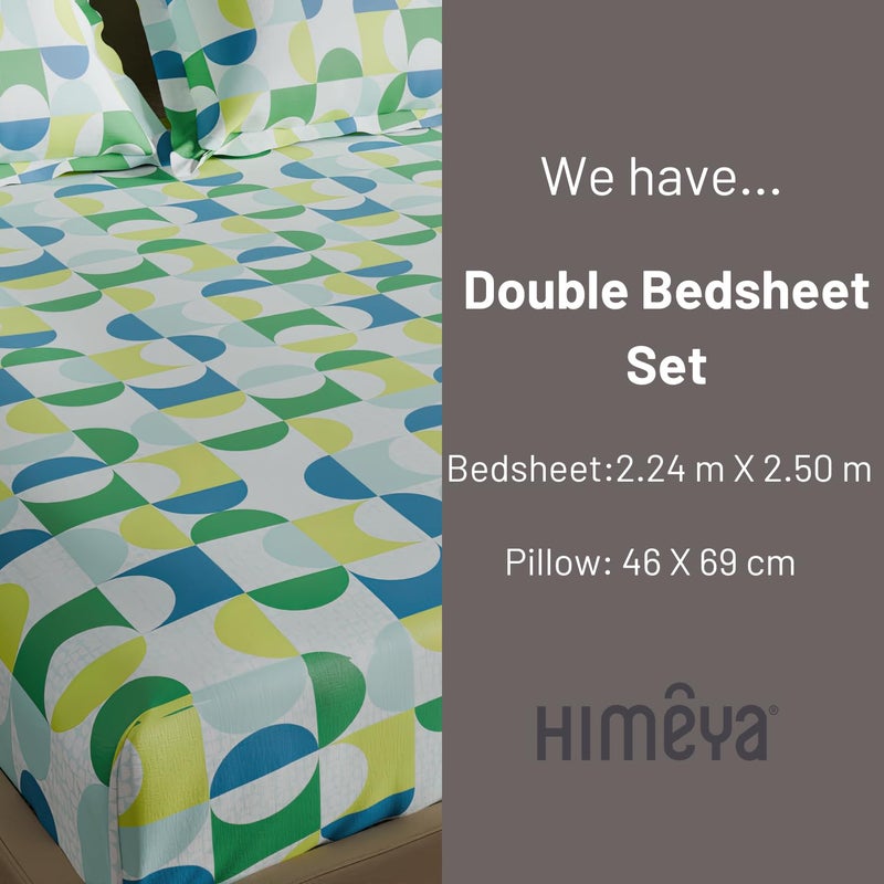 Himêya Himeya 100 Cotton 180 TC Bedsheet Double Size Bedsheet Double Bed Size with 2 Pillow Covers Carnival Island Blue - Image 3