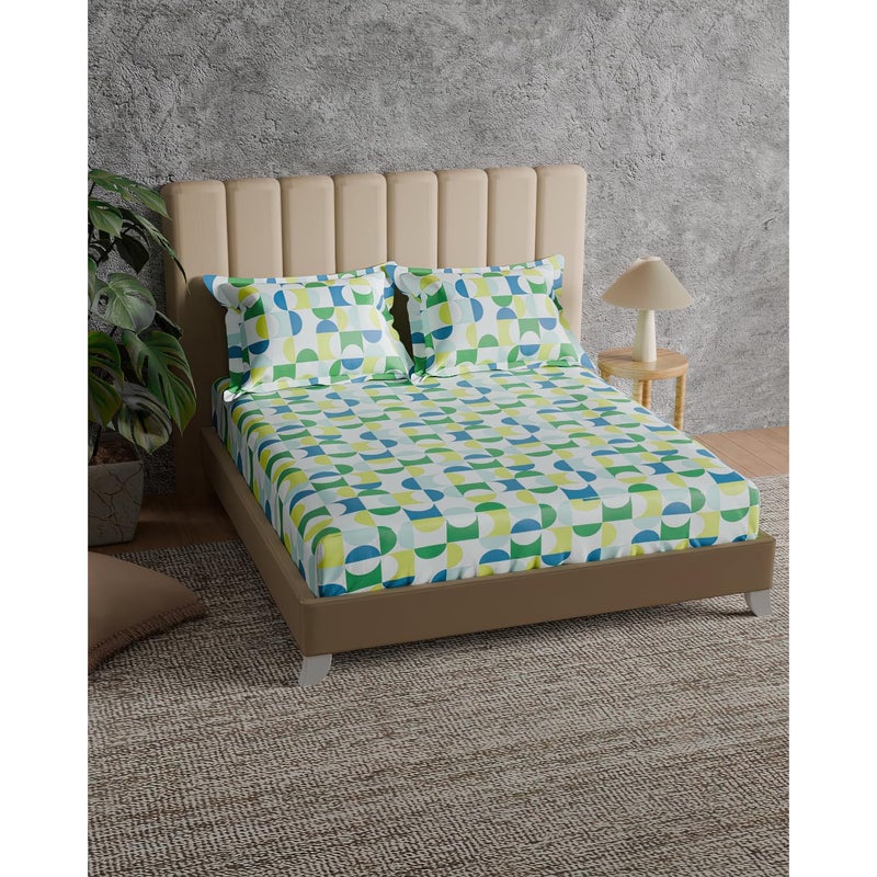 Himêya Himeya 100 Cotton 180 TC Bedsheet Double Size Bedsheet Double Bed Size with 2 Pillow Covers Carnival Island Blue - Image 1
