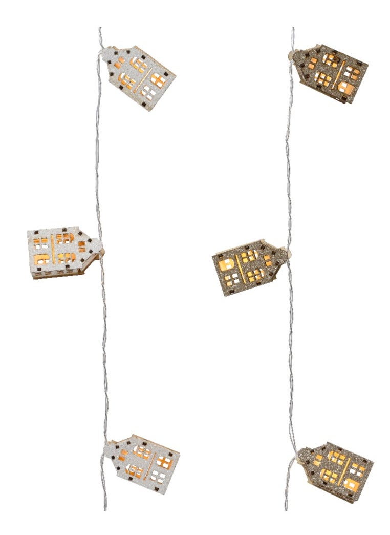 Kaemingk Kaemingk Christmas Led Deco String Lights Plywood Decoration House Warm White 10Led, Battery Operated  - Image 1