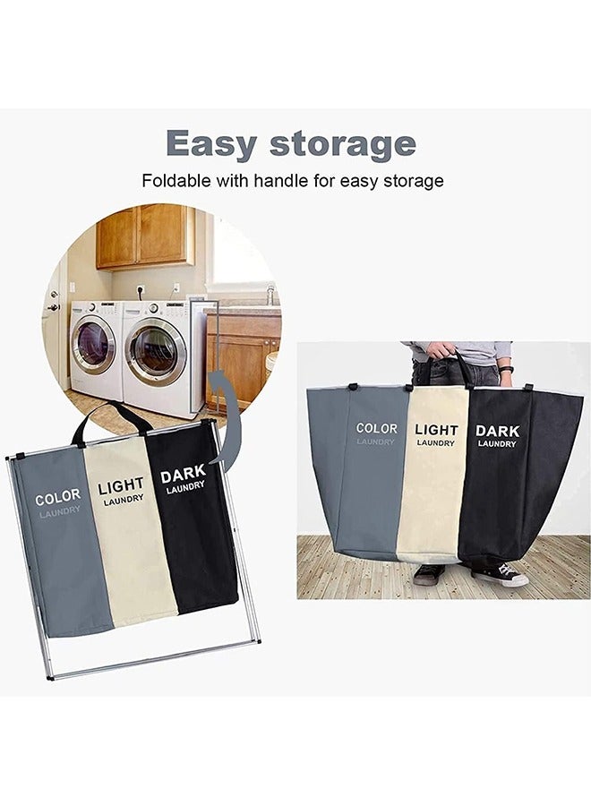 Arabest Laundry Basket Clothes Hamper 135L 3 Sections Clothe Sorter Bin,Foldable Waterproof Organizer Bag with Aluminum Frame,Washing Storage Dirty Clothes Basket for Bathroom Washroom Bedroom - Image 5