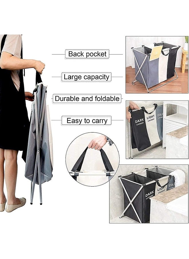 Arabest Laundry Basket Clothes Hamper 135L 3 Sections Clothe Sorter Bin,Foldable Waterproof Organizer Bag with Aluminum Frame,Washing Storage Dirty Clothes Basket for Bathroom Washroom Bedroom - Image 4
