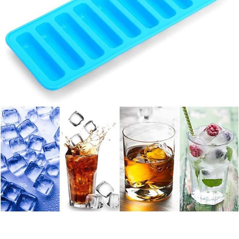 FosCadit Flexible Silicone Rectangular Shape Ice Cube 10 Grids Cavity Mold for Cocktail Whiskey Coffee Fruit Juice Soft Drink iceCube Tray for Water Bottle Multicolor - Image 3