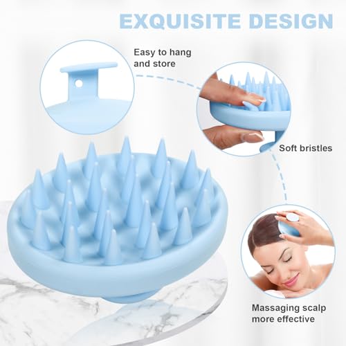 Meartchy Silicone Scalp Massager, Scalp Scrubber for Hair Growth with Soft Bristles, Scalp Exfoliator Brush Dandruff Removal Shampoo Brush for Wet Dry Scalp Care (Light Blue) - Image 3