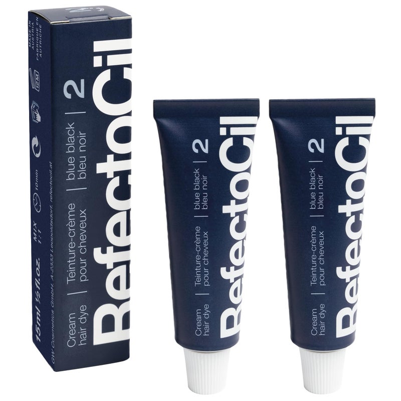 RefectoCil Cream Hair Dye 2-Pack â€“ Professional Hair Tint for Long-Lasting Color â€“ Blue Black (#2)