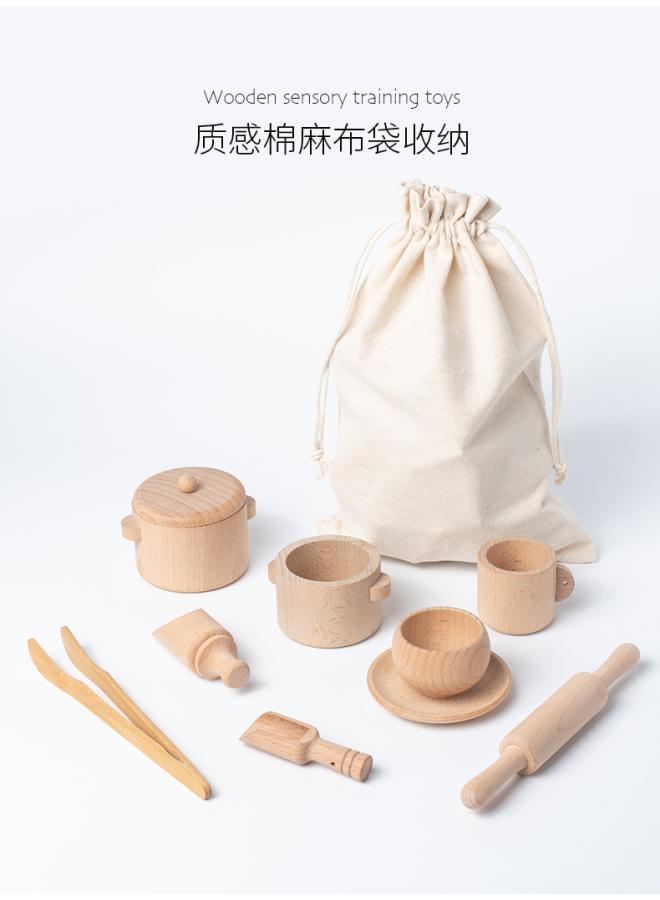 Beech Logs Children's Toys Play House Tea Set Suit Sensory Box Afternoon Tea Kitchenware Simulation Kitchen