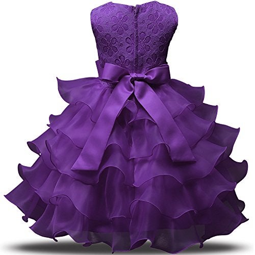 NNJXD Girl Dress Kids Ruffles Lace Party Wedding Dresses Size (140) 6-7 Years Deep Purple - Image 2