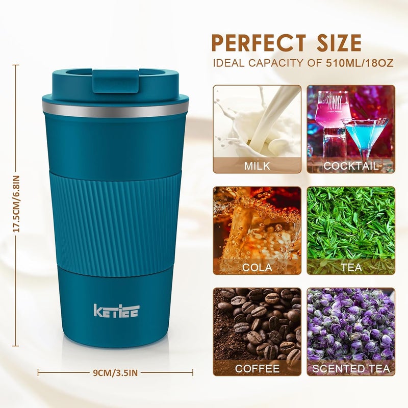 KETIEE 12oz Insulated Coffee Tumbler Spill Proof Travel Mug with Seal Lid Vacuum Stainless Steel Coffee Cup for HotIce Coffee Tea Blue - Image 5