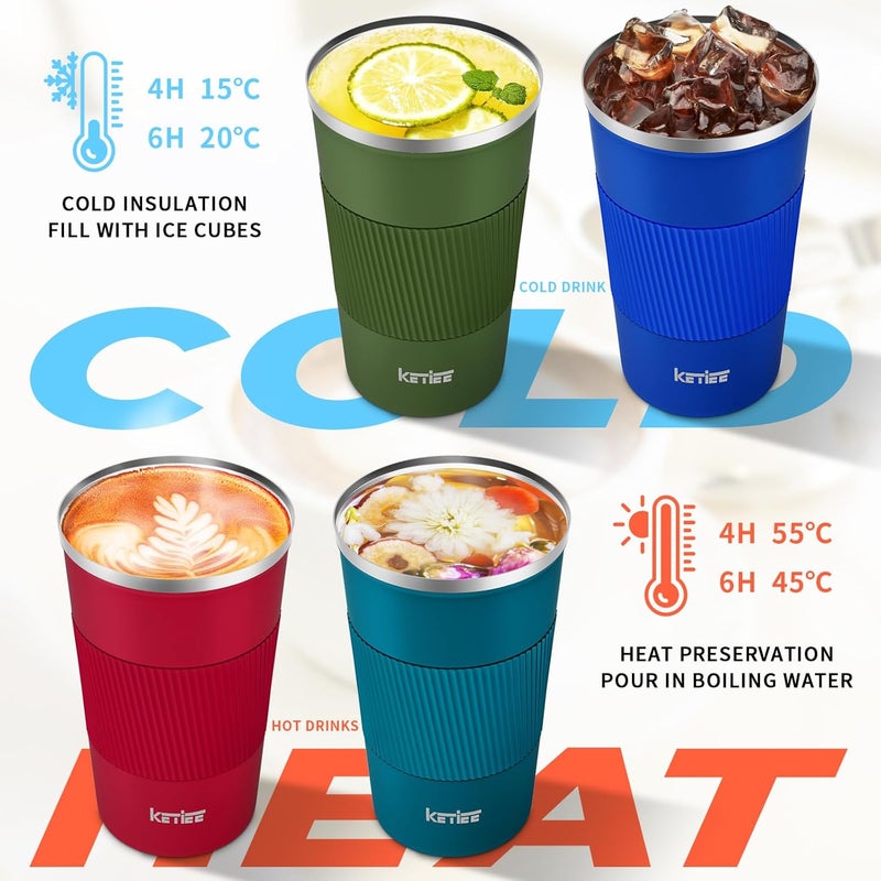 KETIEE 12oz Insulated Coffee Tumbler Spill Proof Travel Mug with Seal Lid Vacuum Stainless Steel Coffee Cup for HotIce Coffee Tea Blue - Image 2