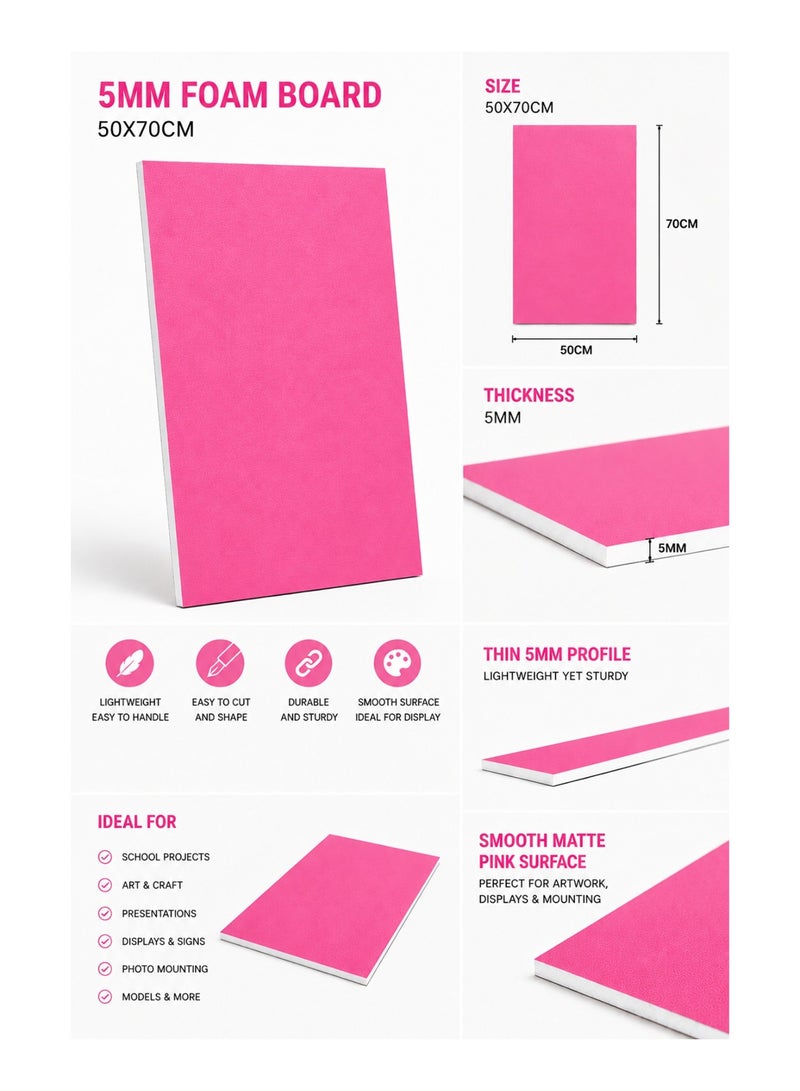 1-Piece 5mm Thick Foam Board For Craft And Illustration 50x70cm Size Pink - Image 2