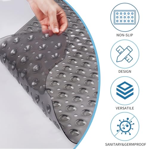 Tcbelosion Bath Tub Shower Mat,Non Slip Machine Washable Bathroom Mat,Suction Cups and Drain Holes for Easy Cleaning,39.56 X 15.75 Inches(Grey) - Image 4