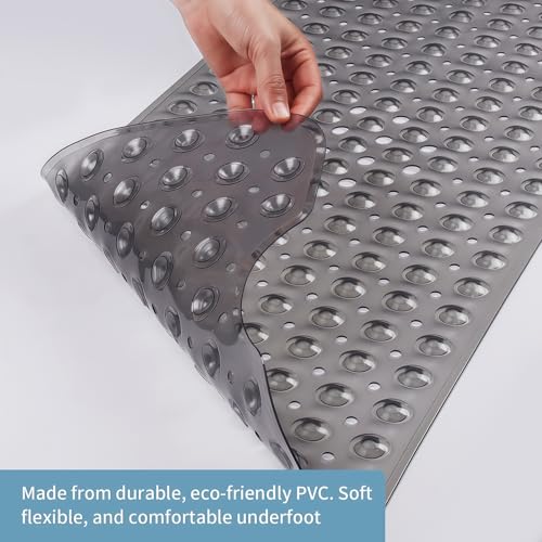Tcbelosion Bath Tub Shower Mat,Non Slip Machine Washable Bathroom Mat,Suction Cups and Drain Holes for Easy Cleaning,39.56 X 15.75 Inches(Grey) - Image 3