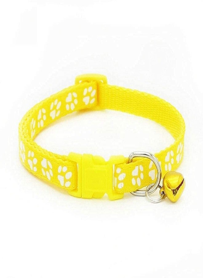D&C PAWS Cat Collars Belt for Kitten with Bells Paw Print Nylon Made Adjustable Size Pet Safe Collars for Cats Rabbit (Random Color, Pack of 1 Pc) (Yellow) - Image 1