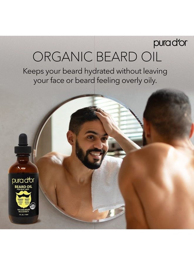 Pura d'or - Organic Beard Oil (4oz / 118mL) 100% Pure - USDA Certified - Natural Leave-In Conditioner, Argan & Jojoba Oil - Mustache Care & Maintenance, Increase Softness & Strength (Packaging may vary) - Image 1