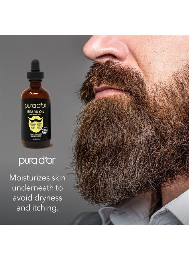 Pura d'or - Organic Beard Oil (4oz / 118mL) 100% Pure - USDA Certified - Natural Leave-In Conditioner, Argan & Jojoba Oil - Mustache Care & Maintenance, Increase Softness & Strength (Packaging may vary) - Image 1