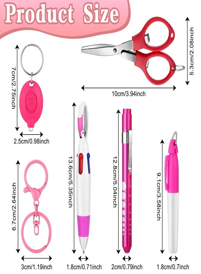 Draupnir 12 pcs Nurse Pen Set Two Colors Pink Purple Include Permanent Marker Pen Pen Lights for Nurses Retractable Ballpoint Pen Nursing Keychain Clip Foldable Scissors LED Flashlight Keychain for Nurses - Image 2