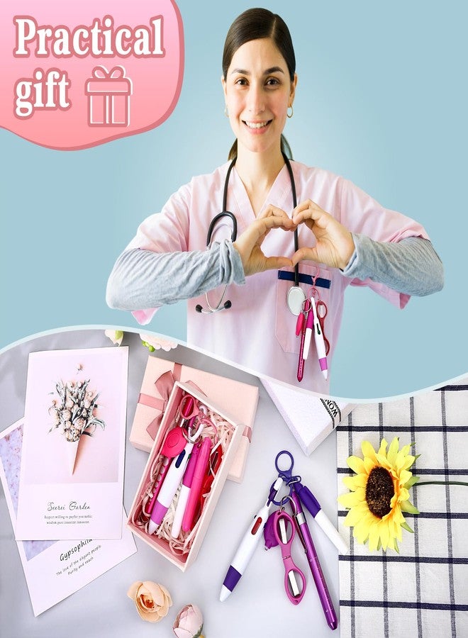 Draupnir 12 pcs Nurse Pen Set Two Colors Pink Purple Include Permanent Marker Pen Pen Lights for Nurses Retractable Ballpoint Pen Nursing Keychain Clip Foldable Scissors LED Flashlight Keychain for Nurses - Image 5