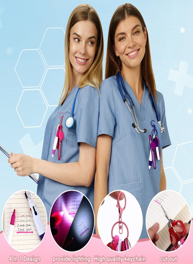 Draupnir 12 pcs Nurse Pen Set Two Colors Pink Purple Include Permanent Marker Pen Pen Lights for Nurses Retractable Ballpoint Pen Nursing Keychain Clip Foldable Scissors LED Flashlight Keychain for Nurses - Image 4