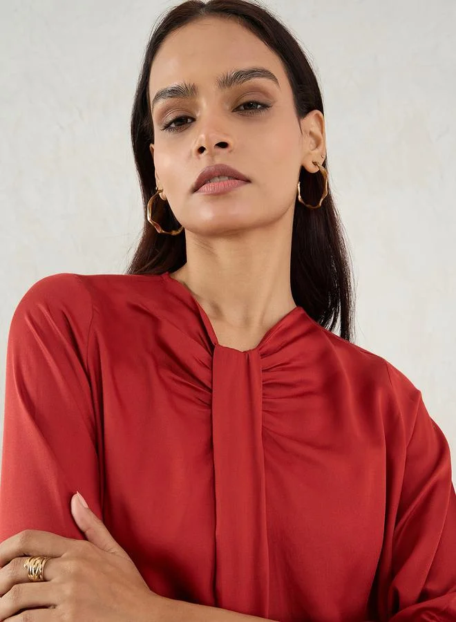 Femmella Femmella Solid Pleated Detail 3/4 Sleeve Top