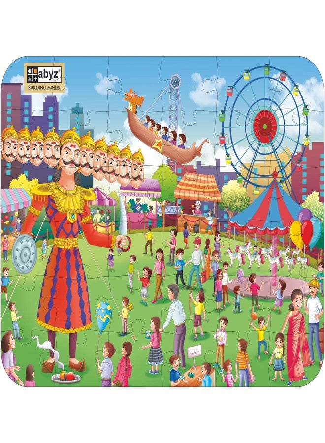 ABYZ Wooden Jigsaw Puzzle – DASSHERA Mela Playset for Fun Educational & Little Explorers, 36-Pieces & Pack of 5 Fun Games with Multicolor | Birthday Gift for (4-6 Years) Age Kids. - Image 1