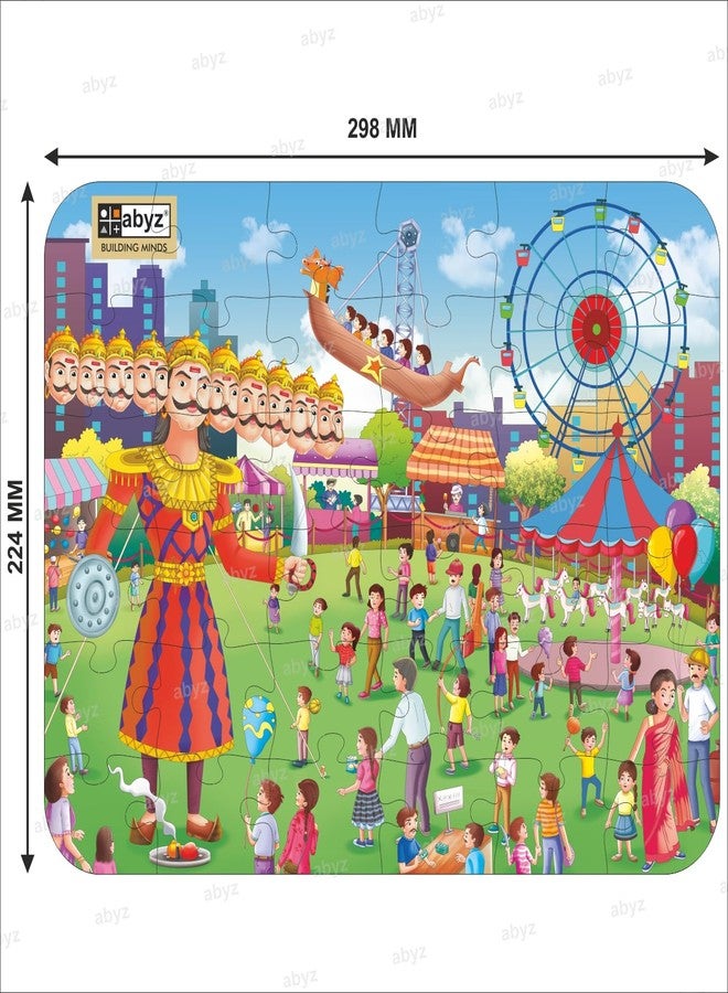 ABYZ Wooden Jigsaw Puzzle – DASSHERA Mela Playset for Fun Educational & Little Explorers, 36-Pieces & Pack of 5 Fun Games with Multicolor | Birthday Gift for (4-6 Years) Age Kids. - Image 2