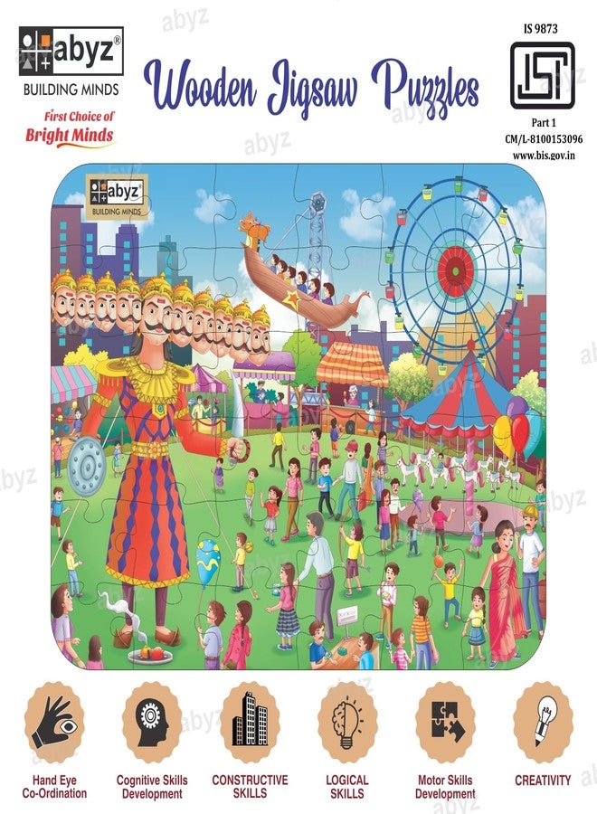ABYZ Wooden Jigsaw Puzzle – DASSHERA Mela Playset for Fun Educational & Little Explorers, 36-Pieces & Pack of 5 Fun Games with Multicolor | Birthday Gift for (4-6 Years) Age Kids. - Image 3