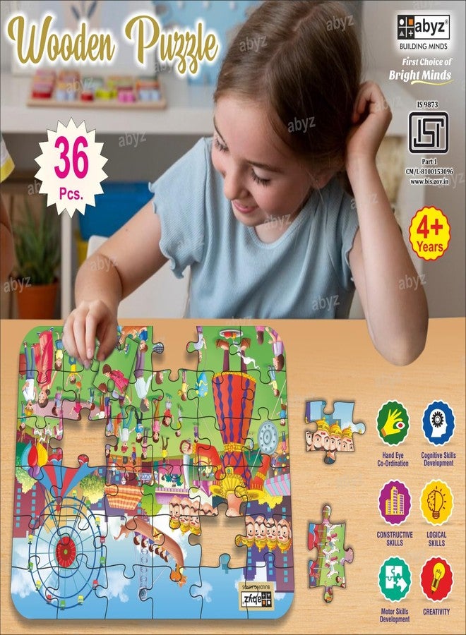 ABYZ Wooden Jigsaw Puzzle – DASSHERA Mela Playset for Fun Educational & Little Explorers, 36-Pieces & Pack of 5 Fun Games with Multicolor | Birthday Gift for (4-6 Years) Age Kids. - Image 4