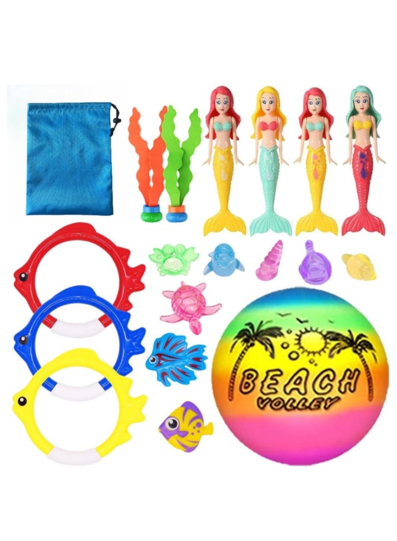 DAILYCHIC 18Pcs Diving Pool Toys,Mermaid, Diving Rings, Diving Fish,Pool ball,Gems Diving Training Sink Toys, Suitable for Swimming, Seaside, Diving, Outdoor Activities - Image 1