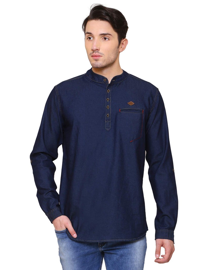 Kuons Avenue Men's Tailored Fit Denimax Blue Short Denim Kurta | Kurta Shirt for Men (KACLFS1235XXL_Denimax Blue_XX-Large) - Image 1