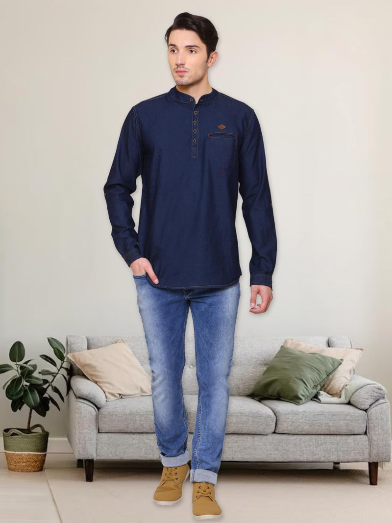 Kuons Avenue Men's Tailored Fit Denimax Blue Short Denim Kurta | Kurta Shirt for Men (KACLFS1235XXL_Denimax Blue_XX-Large) - Image 3