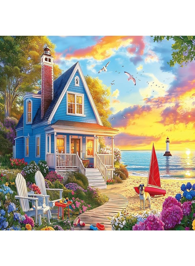 EIYRURU 300 Piece Jigsaw Puzzle for Adults - Charming Beach House, Sailboat & Playful Dog - Fun Perfection Game, Premium Puzzle for Relaxation, Family Activity or Gift (20.5" × 15") - Image 1