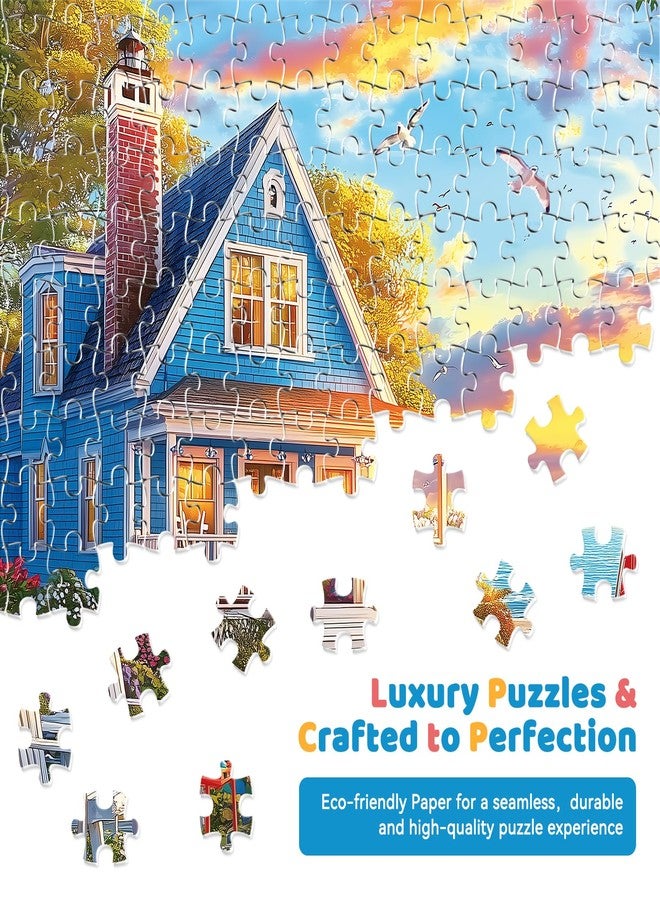 EIYRURU 300 Piece Jigsaw Puzzle for Adults - Charming Beach House, Sailboat & Playful Dog - Fun Perfection Game, Premium Puzzle for Relaxation, Family Activity or Gift (20.5" × 15") - Image 3