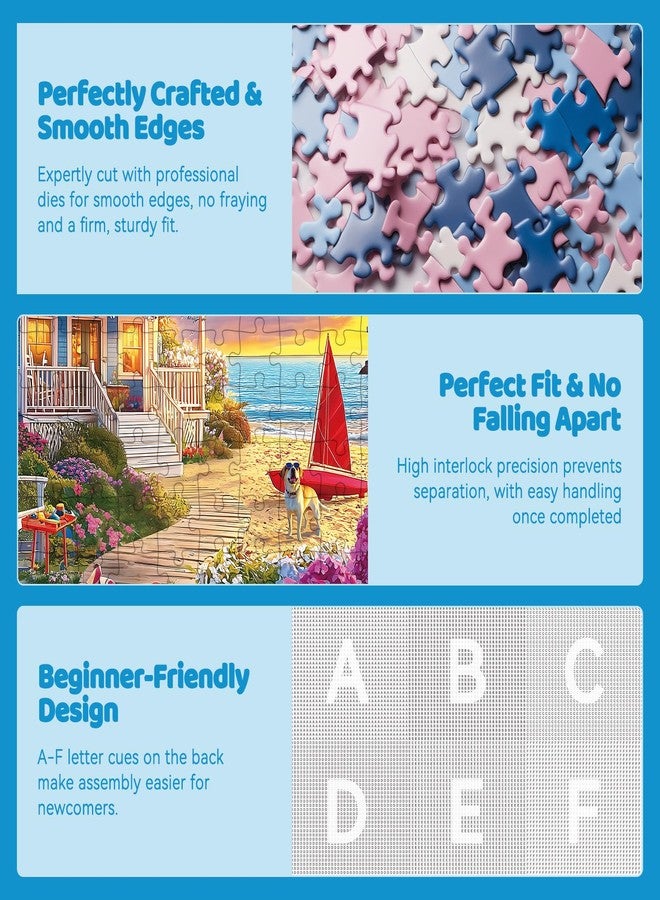 EIYRURU 300 Piece Jigsaw Puzzle for Adults - Charming Beach House, Sailboat & Playful Dog - Fun Perfection Game, Premium Puzzle for Relaxation, Family Activity or Gift (20.5" × 15") - Image 4