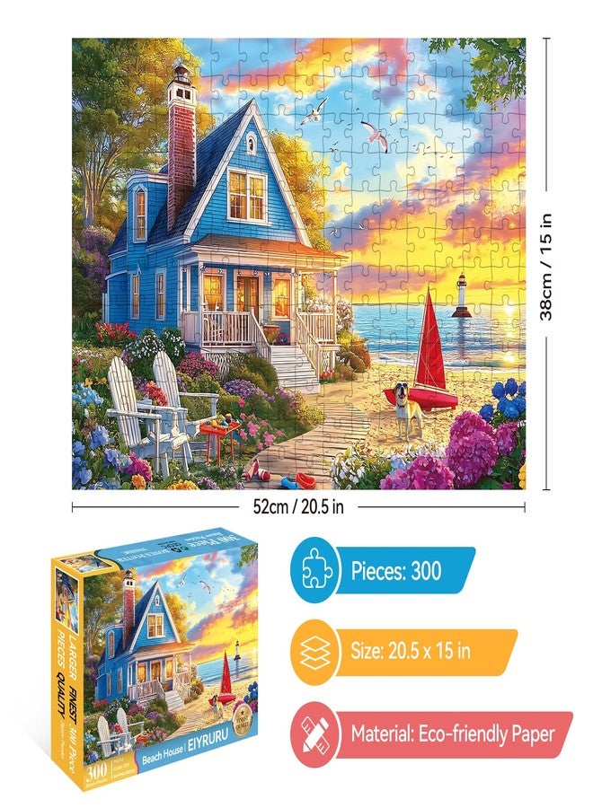 EIYRURU 300 Piece Jigsaw Puzzle for Adults - Charming Beach House, Sailboat & Playful Dog - Fun Perfection Game, Premium Puzzle for Relaxation, Family Activity or Gift (20.5" × 15") - Image 2