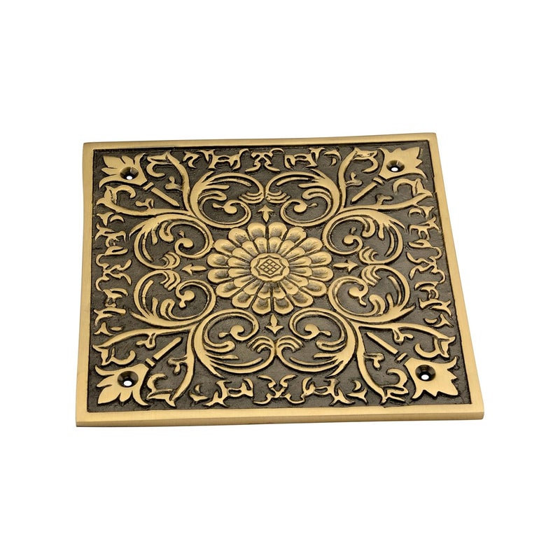 DEVDECOR , Decorative Brass Door Plate – 6"x6" Vintage Floral Design Door Accent for Home or tample - Image 3