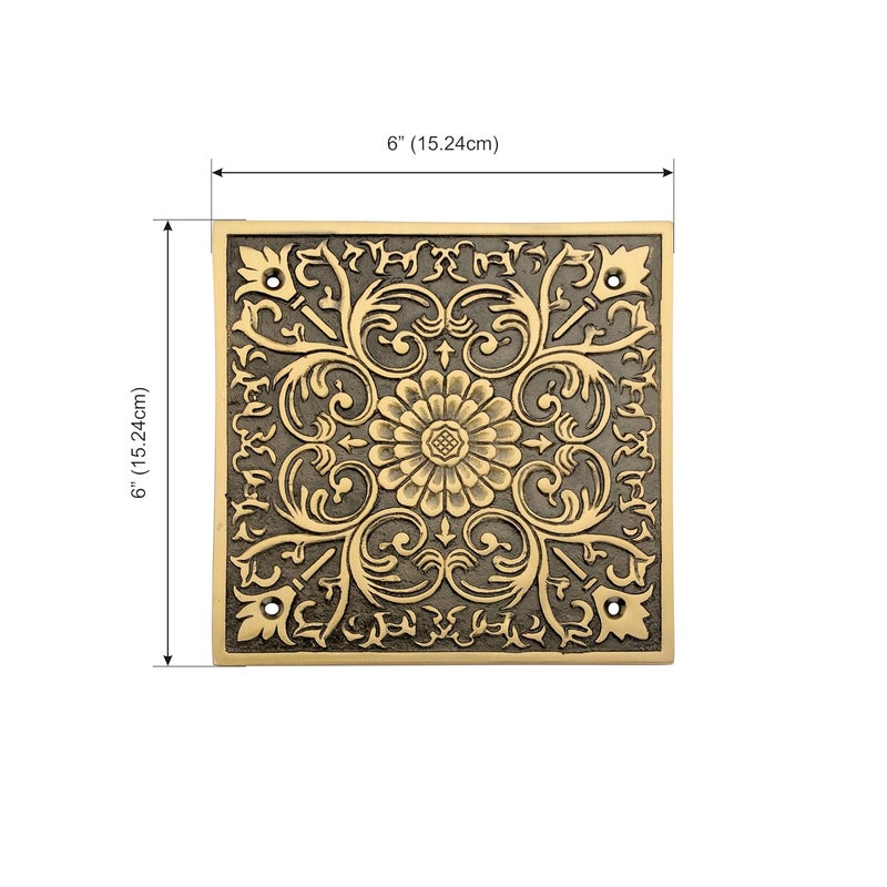 DEVDECOR , Decorative Brass Door Plate – 6"x6" Vintage Floral Design Door Accent for Home or tample - Image 5