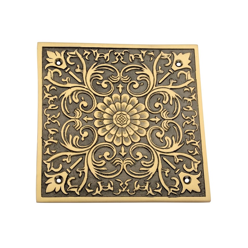 DEVDECOR , Decorative Brass Door Plate – 6"x6" Vintage Floral Design Door Accent for Home or tample - Image 4