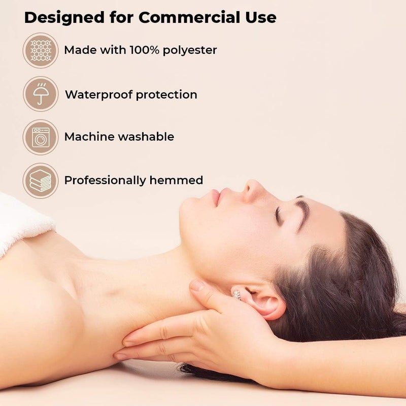 فوربرو بروفيشنال كوليكشن غطاء طاولة التدليك المقاوم للماء من مجموعة ForPro Professional، مجموعة أوراق العلاج في السبا الواقية لطاولات التدليك، قابل للغسيل الآلي، يتضمن ملاءة تدليك مخصصة وغطاء مسند الوجه، طبيعي - Image 4