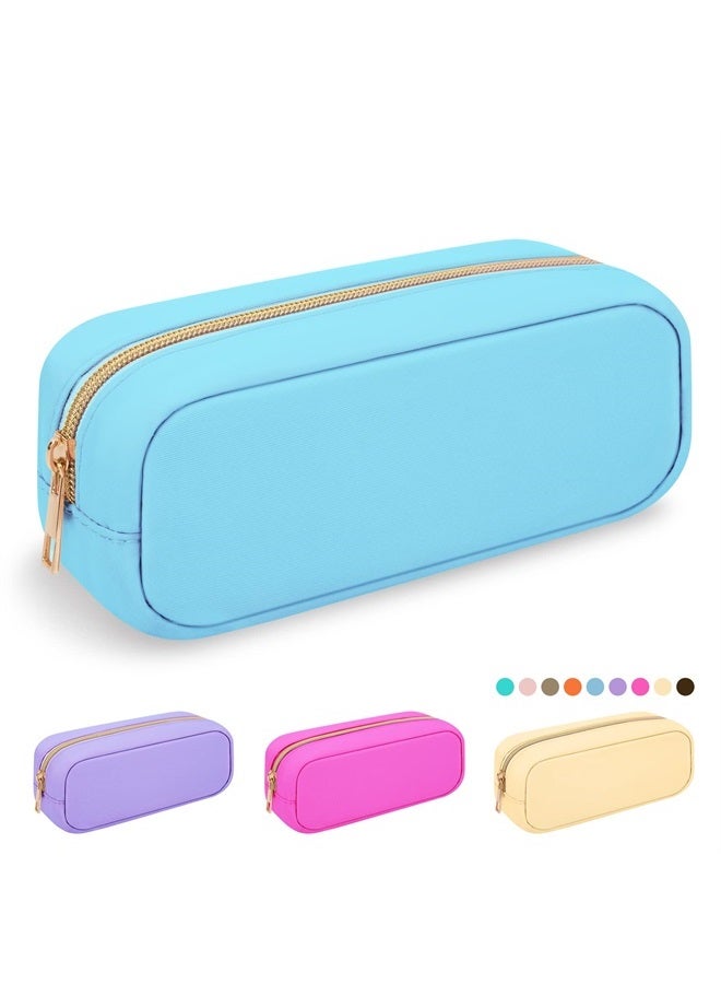 Iqimott حقيبة مكياج صغيرة من النايلون، حقيبة تجميل رفيعة بسحاب، حقيبة فرش مكياج أنيقة، حقيبة مكياج مدمجة، حقيبة أدوات شخصية، حقيبة نقود سفر بسحاب مقاومة للماء، حقيبة تخزين للسيدات والفتيات والمراهقات (زرقاء) - Image 1