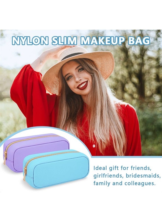 Iqimott حقيبة مكياج صغيرة من النايلون، حقيبة تجميل رفيعة بسحاب، حقيبة فرش مكياج أنيقة، حقيبة مكياج مدمجة، حقيبة أدوات شخصية، حقيبة نقود سفر بسحاب مقاومة للماء، حقيبة تخزين للسيدات والفتيات والمراهقات (زرقاء) - Image 4
